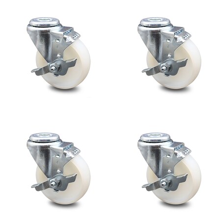 Service Caster 4 Inch Nylon Wheel Swivel Bolt Hole Caster Set with Brake SCC-BH20S414-NYS-TLB-4
